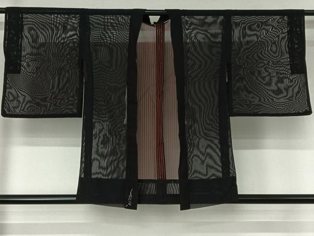 平和屋着物▽羽織　スリーシーズン　春夏秋　塵除け　縞　黒地　正絹　逸品　AABJ6129jh