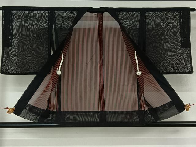 平和屋着物▽羽織　スリーシーズン　春夏秋　塵除け　縞　黒地　正絹　逸品　AABJ6129jh