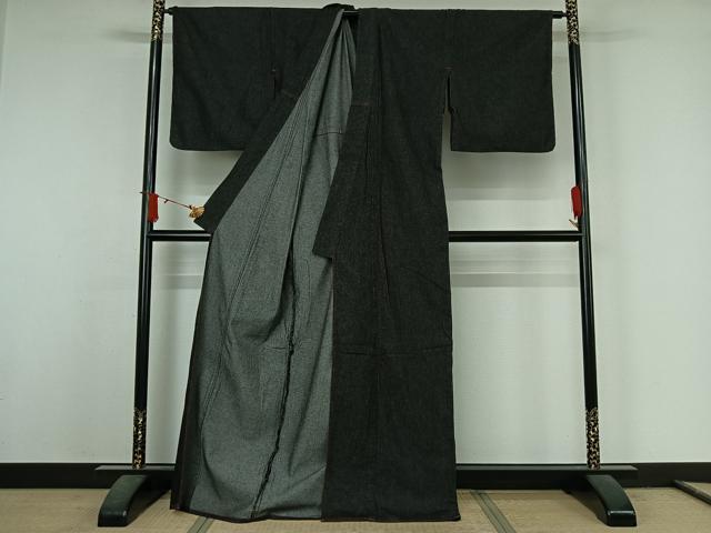 平和屋着物▽デニム着物　単衣　霞文　綿　AABJ6133jh