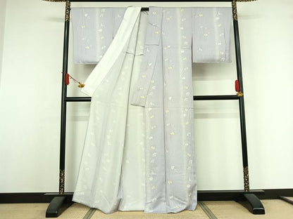 平和屋着物▽上質な小紋　単衣　草花文　正絹　逸品　AABJ6134jh
