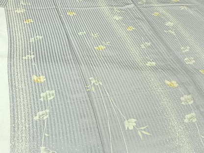 平和屋着物▽上質な小紋　単衣　草花文　正絹　逸品　AABJ6134jh
