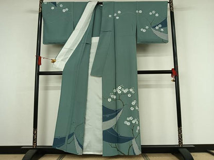 平和屋着物▽五代 歌舞伎役者　坂東八十助　訪問着　単衣　枝花文　舟　金彩　正絹　逸品　未使用　AABJ6135jh