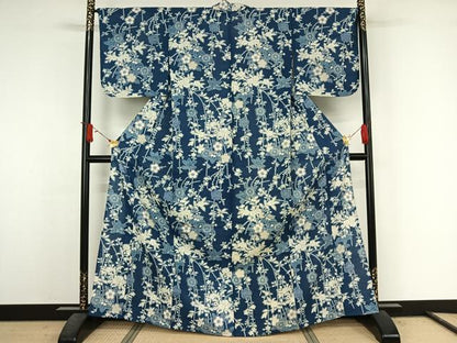 平和屋着物▽染織の名門　しょうざん　生紬　単衣　草花文　正絹　逸品　AABJ6136jh