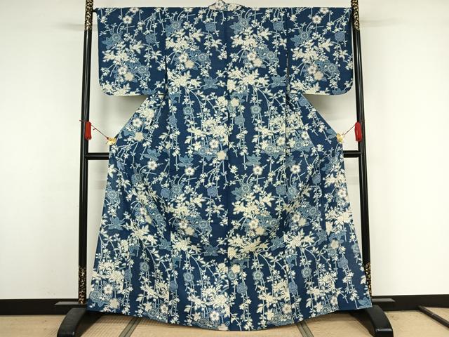 平和屋着物▽染織の名門　しょうざん　生紬　単衣　草花文　正絹　逸品　AABJ6136jh