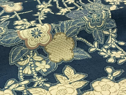平和屋着物▽染織の名門　しょうざん　生紬　単衣　草花文　正絹　逸品　AABJ6136jh