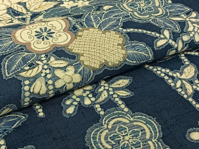 平和屋着物▽染織の名門　しょうざん　生紬　単衣　草花文　正絹　逸品　AABJ6136jh