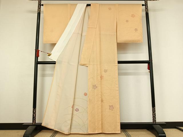 平和屋着物▽訪問着　無双　紗袷　紗×絽　芝花文　金彩　正絹　逸品　AABJ6137jh