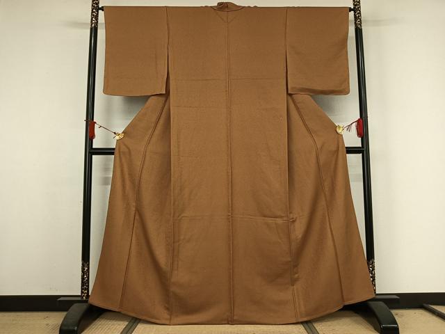 平和屋着物▽上質な色無地　単衣　黄土色　正絹　逸品　AABJ6138jh