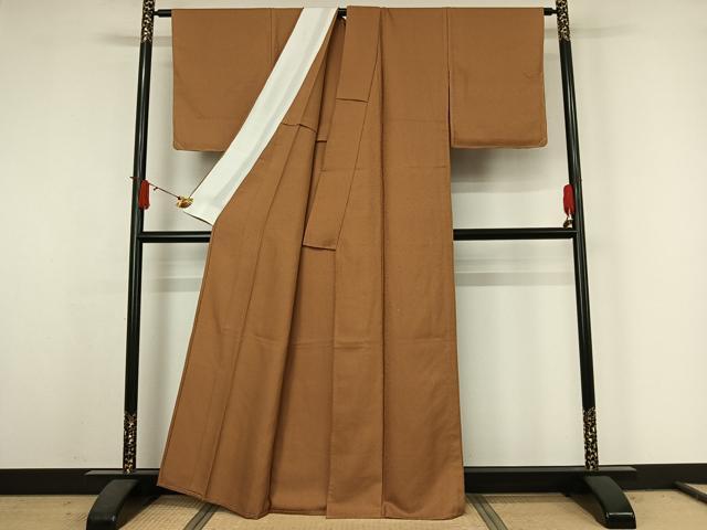 平和屋着物▽上質な色無地　単衣　黄土色　正絹　逸品　AABJ6138jh