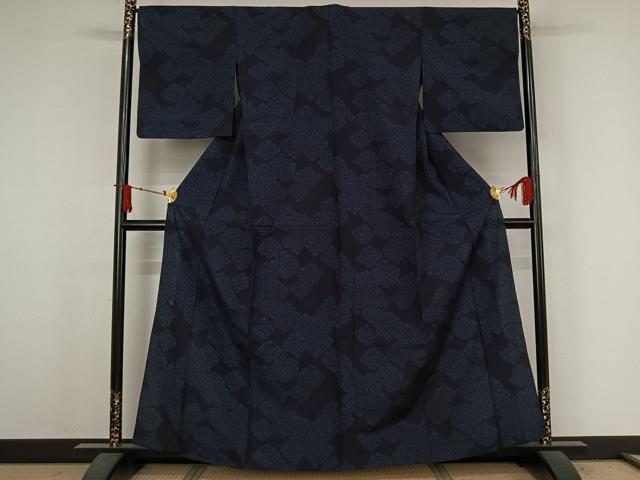 平和屋着物▽上質な紬　単衣　薔薇　正絹　逸品　AABJ6139jh