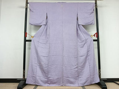 平和屋着物▽上質な色無地　単衣　立波地紋　白藤色　正絹　逸品　AABJ6140jh