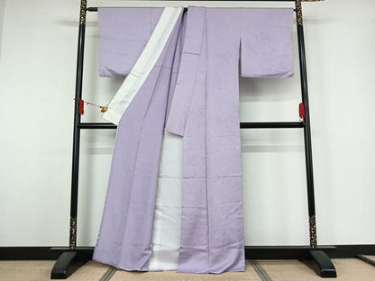 平和屋着物▽上質な色無地　単衣　立波地紋　白藤色　正絹　逸品　AABJ6140jh
