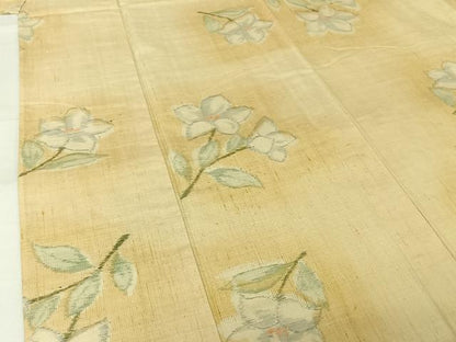 平和屋着物▽上質な紬　単衣　草花文　正絹　逸品　AABJ6142jh