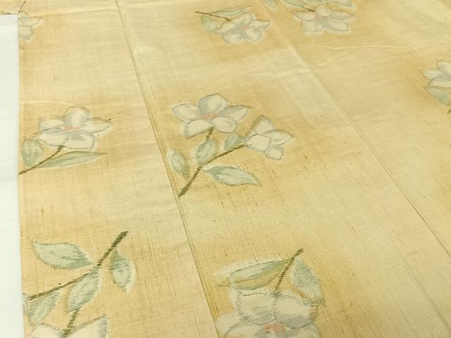 平和屋着物▽上質な紬　単衣　草花文　正絹　逸品　AABJ6142jh