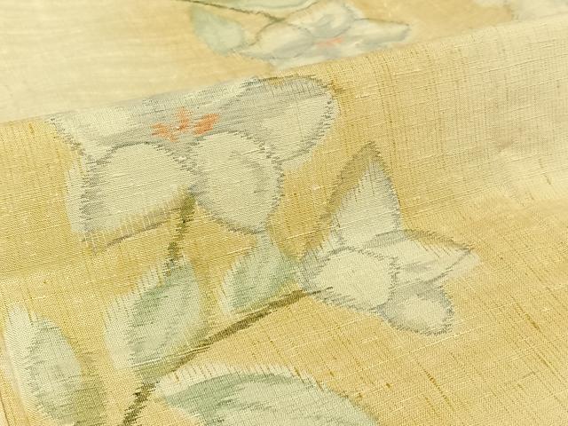 平和屋着物▽上質な紬　単衣　草花文　正絹　逸品　AABJ6142jh