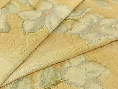 平和屋着物▽上質な紬　単衣　草花文　正絹　逸品　AABJ6142jh