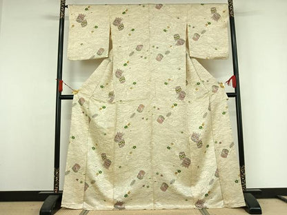 平和屋着物▽上質な小紋　単衣　貝桶花文　正絹　逸品　AABJ6143jh