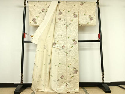 平和屋着物▽上質な小紋　単衣　貝桶花文　正絹　逸品　AABJ6143jh