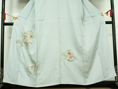 平和屋着物▽訪問着　単衣　総刺繍　駒刺繍　冊子花文　金糸　正絹　逸品　AABJ6145jh