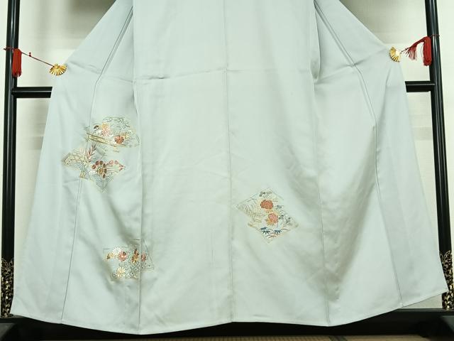平和屋着物▽訪問着　単衣　総刺繍　駒刺繍　冊子花文　金糸　正絹　逸品　AABJ6145jh