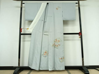 平和屋着物▽訪問着　単衣　総刺繍　駒刺繍　冊子花文　金糸　正絹　逸品　AABJ6145jh