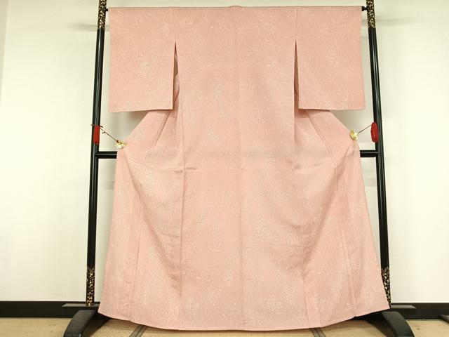 平和屋着物▽上質な小紋　単衣　お召地　草花文　正絹　逸品　AABJ6146jh