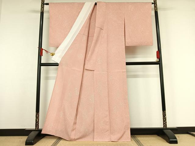 平和屋着物▽上質な小紋　単衣　お召地　草花文　正絹　逸品　AABJ6146jh