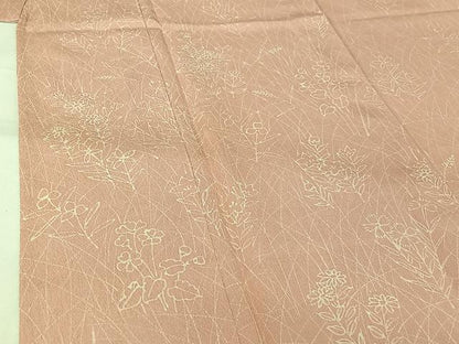 平和屋着物▽上質な小紋　単衣　お召地　草花文　正絹　逸品　AABJ6146jh