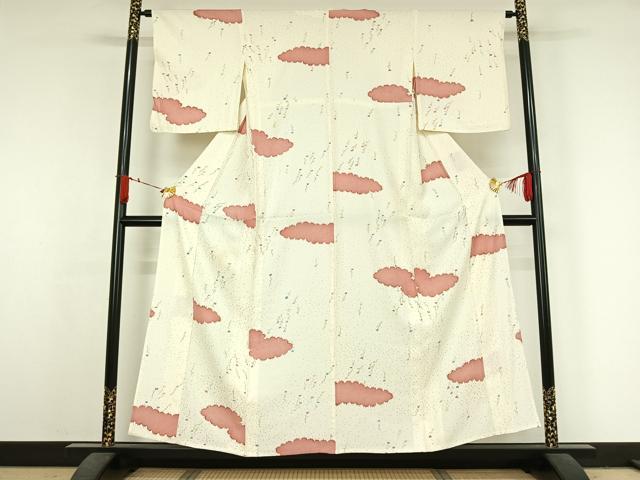 平和屋着物▽上質な小紋　単衣　草花文　金彩　正絹　逸品　AABJ6148jh