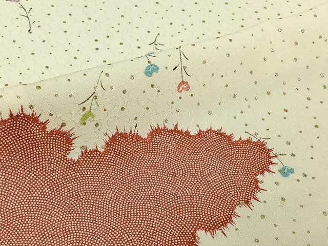 平和屋着物▽上質な小紋　単衣　草花文　金彩　正絹　逸品　AABJ6148jh