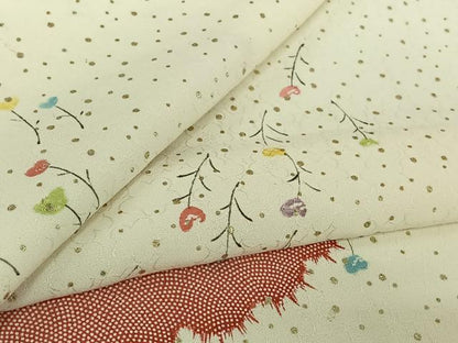 平和屋着物▽上質な小紋　単衣　草花文　金彩　正絹　逸品　AABJ6148jh