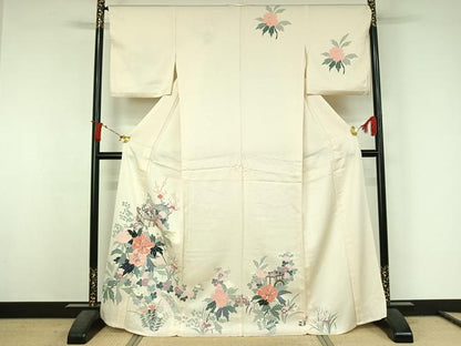 平和屋着物▽訪問着　単衣　御所車花文　正絹　逸品　AABJ6150jh