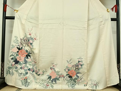 平和屋着物▽訪問着　単衣　御所車花文　正絹　逸品　AABJ6150jh