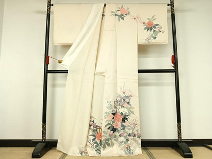 平和屋着物▽訪問着　単衣　御所車花文　正絹　逸品　AABJ6150jh