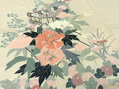 平和屋着物▽訪問着　単衣　御所車花文　正絹　逸品　AABJ6150jh
