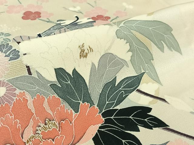 平和屋着物▽訪問着　単衣　御所車花文　正絹　逸品　AABJ6150jh