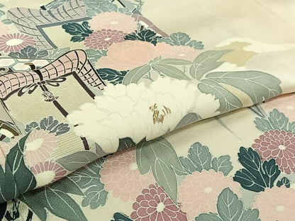 平和屋着物▽訪問着　単衣　御所車花文　正絹　逸品　AABJ6150jh