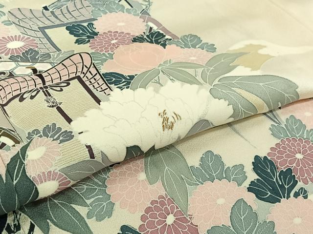 平和屋着物▽訪問着　単衣　御所車花文　正絹　逸品　AABJ6150jh
