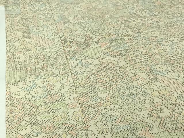 平和屋着物▽上質な紬　単衣　吉祥花文　正絹　逸品　AABJ6151jh