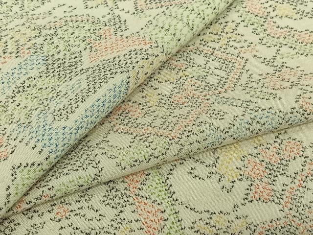 平和屋着物▽上質な紬　単衣　吉祥花文　正絹　逸品　AABJ6151jh