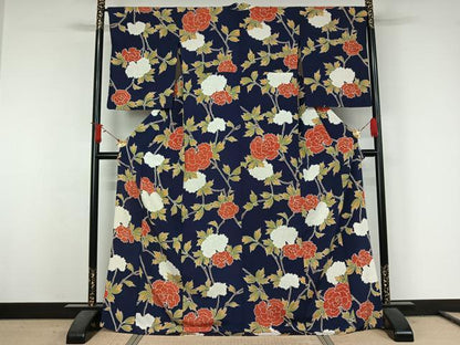 平和屋着物▽上質な小紋　単衣　枝花文　正絹　逸品　AABJ6152jh