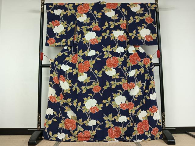 平和屋着物▽上質な小紋　単衣　枝花文　正絹　逸品　AABJ6152jh