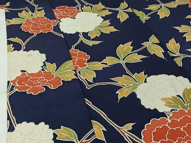 平和屋着物▽上質な小紋　単衣　枝花文　正絹　逸品　AABJ6152jh