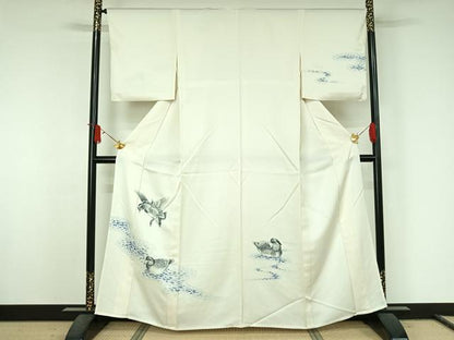 平和屋着物▽訪問着　単衣　手描き　鴛鴦　正絹　逸品　AABJ6153jh