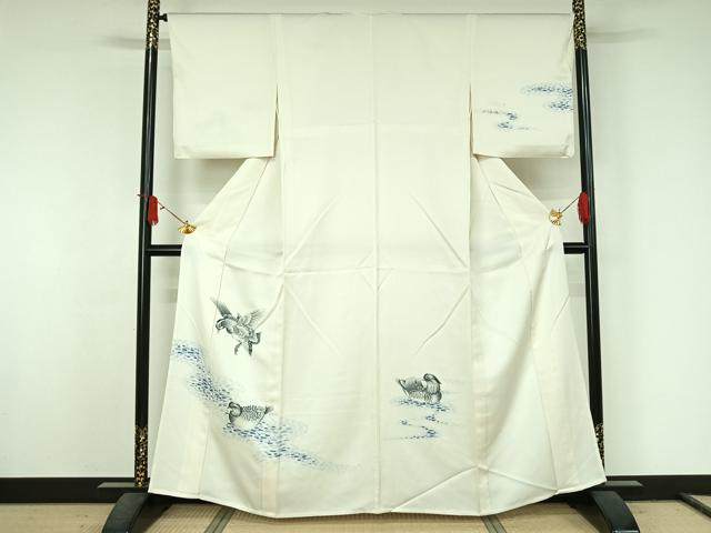平和屋着物▽訪問着　単衣　手描き　鴛鴦　正絹　逸品　AABJ6153jh