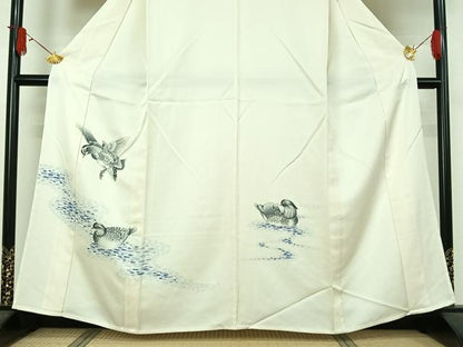 平和屋着物▽訪問着　単衣　手描き　鴛鴦　正絹　逸品　AABJ6153jh
