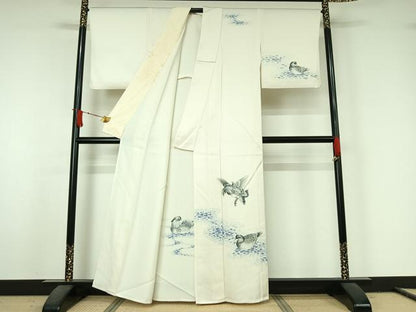 平和屋着物▽訪問着　単衣　手描き　鴛鴦　正絹　逸品　AABJ6153jh