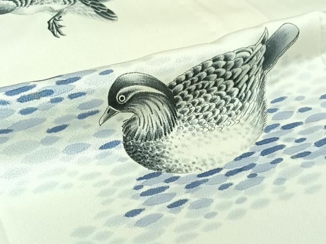 平和屋着物▽訪問着　単衣　手描き　鴛鴦　正絹　逸品　AABJ6153jh
