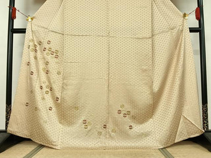 平和屋着物▽訪問着　単衣　総刺繍　舞花文　金糸　正絹　逸品　AABJ6156jh