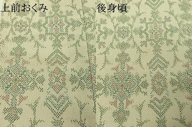 平和屋着物▽本塩沢　単衣　草花文　正絹　逸品　AABJ6157jh